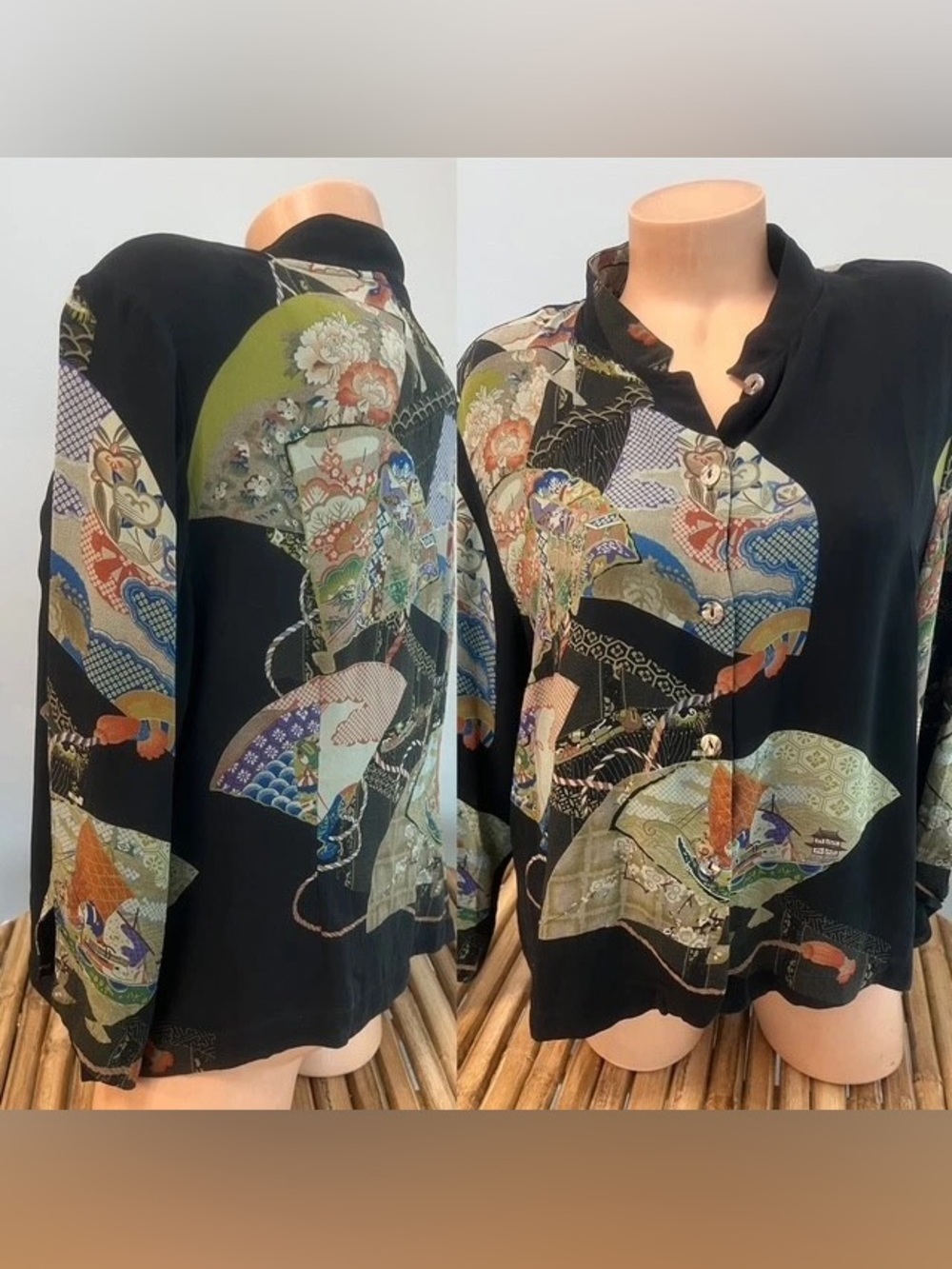 Vintage Citron Santa Monica Asian Inspired silk blend jacket and skirt set